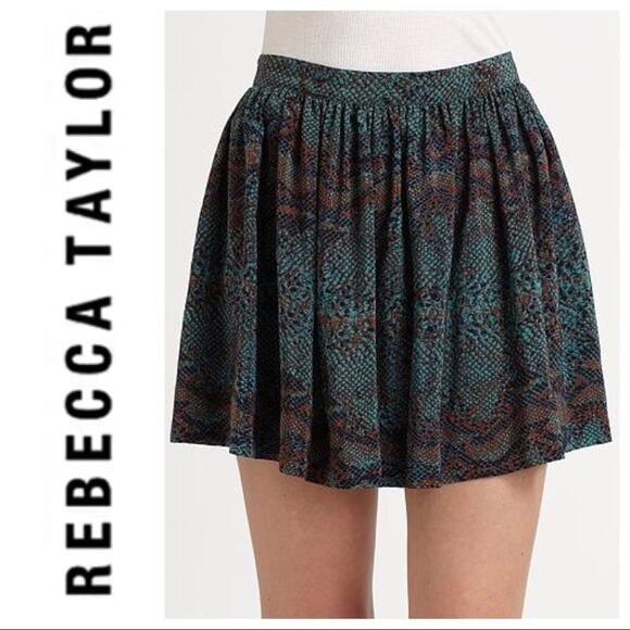Rebecca Taylor Emerald Green Snakeskin Silk Skirt Size 2
